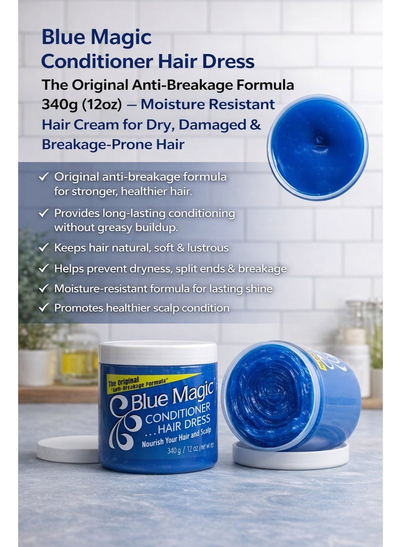 بلو ماجيك بلسم بلو ماجيك للشعر، تركيبة أصلية مضادة للتقصف، 340 غرام (12 أونصة) - كريم للشعر مقاوم للرطوبة للشعر الجاف والمجعد والمعرض للتقصف - Image 4